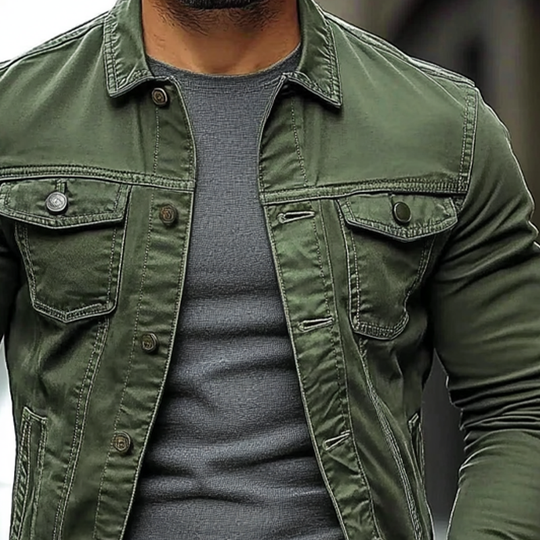 Men's Solid Color Slim Fit Single-breasted Lapel Denim Jacket DTT25082703