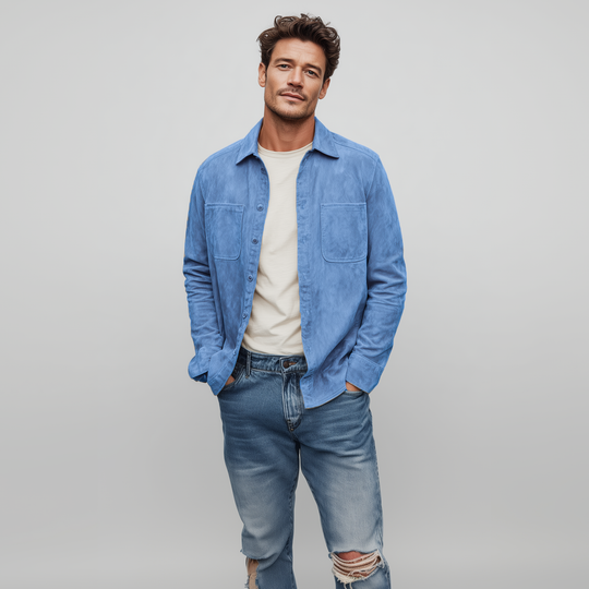 Men's Classic Casual Thin Suede Solid Color Multi-Pocket Long Sleeve Shirt DTT25072110