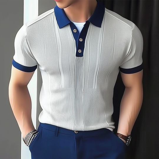 Men's Business Knitted Colorblock Polo Neck Short Sleeve T-Shirt DTT25072310