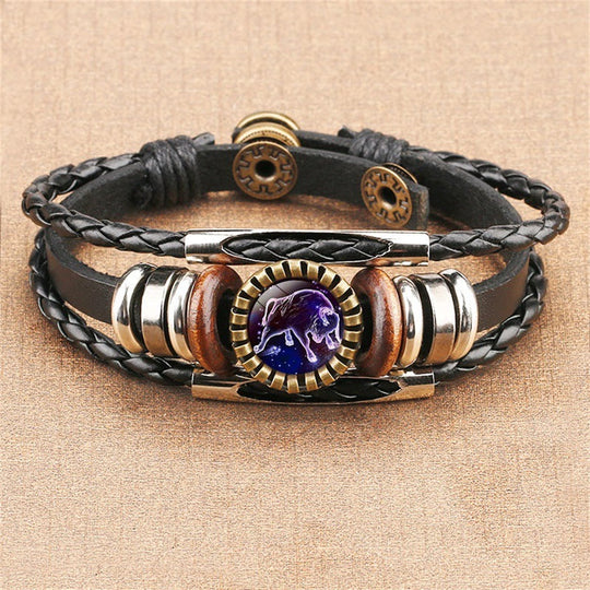 Vintage Twelve Constellations Multilayer PU Leather Bracelet 9888556613816