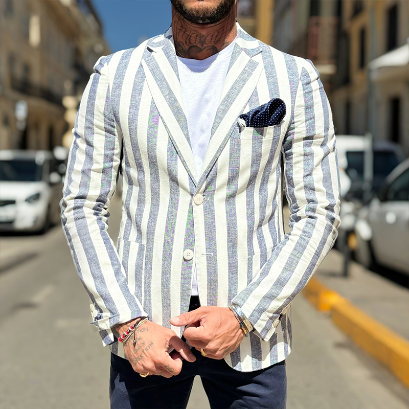 Men's Retro Casual Striped Print Blazer DTT25072819