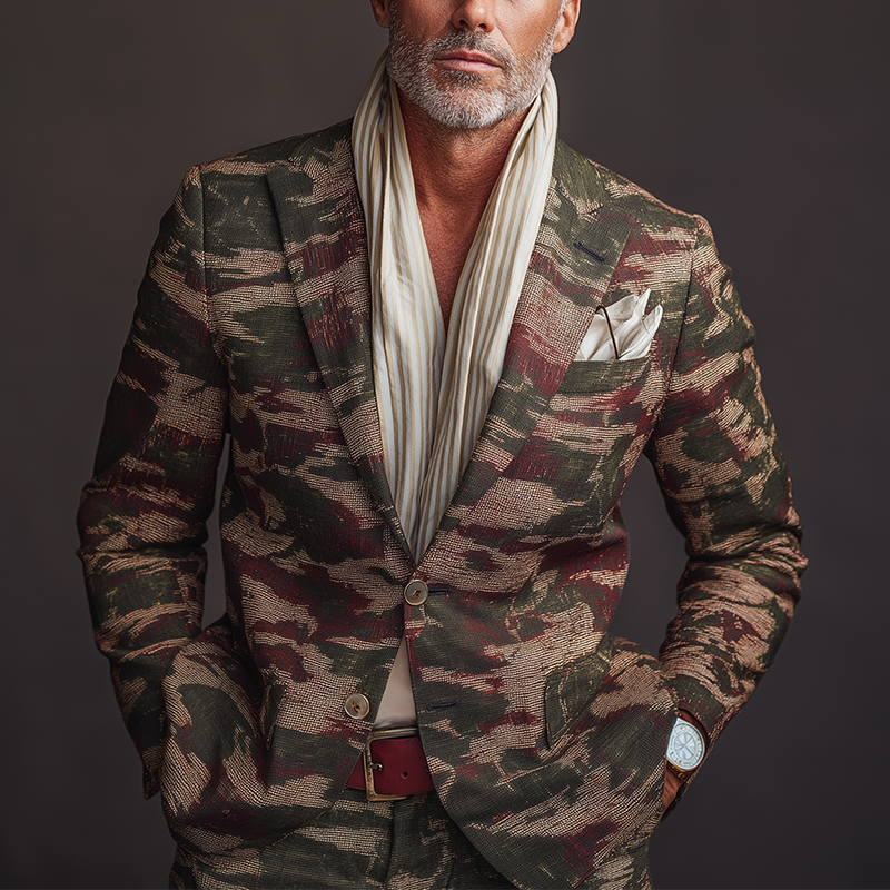 Men's Stylish Camouflage Print Suit Jacket DTT25081406