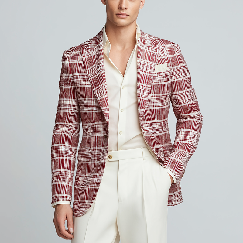 Men's Stylish Woven Check Suit Jacket DTT25081405