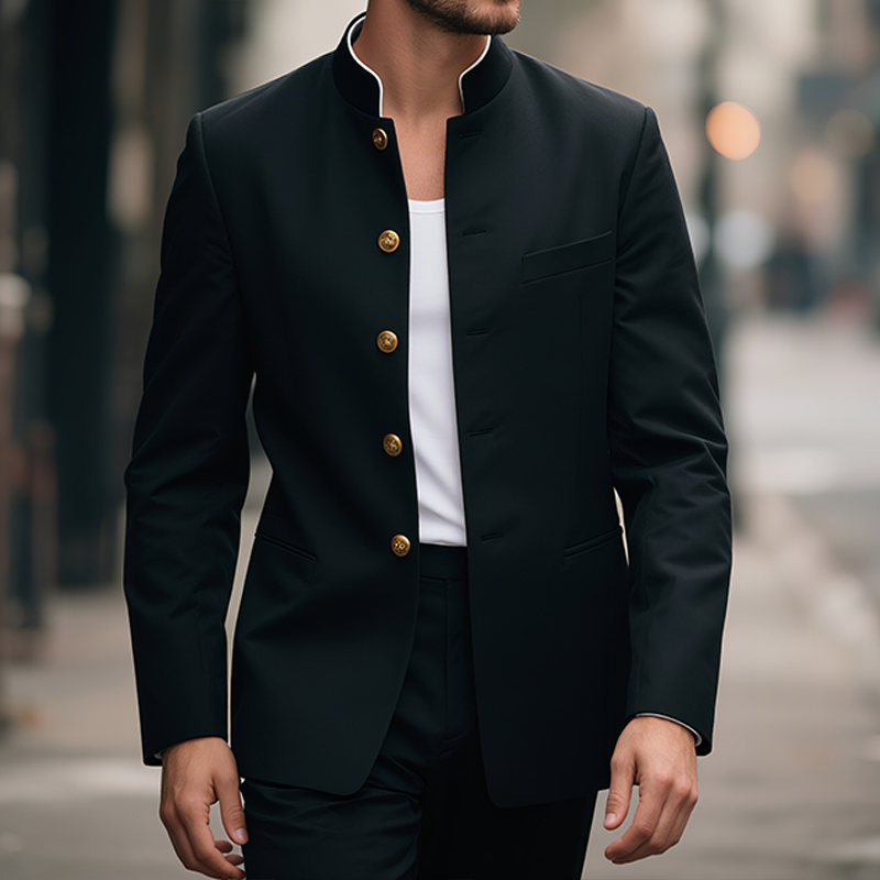 Men's Retro Casual Stand Collar Single Breasted Blazer DTT25071815