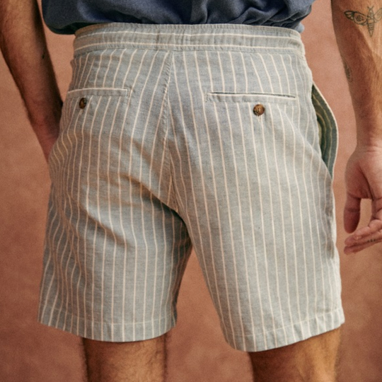 Men's Casual Cotton Linen Blend Striped Elastic Waist Holiday Shorts DDT25052811