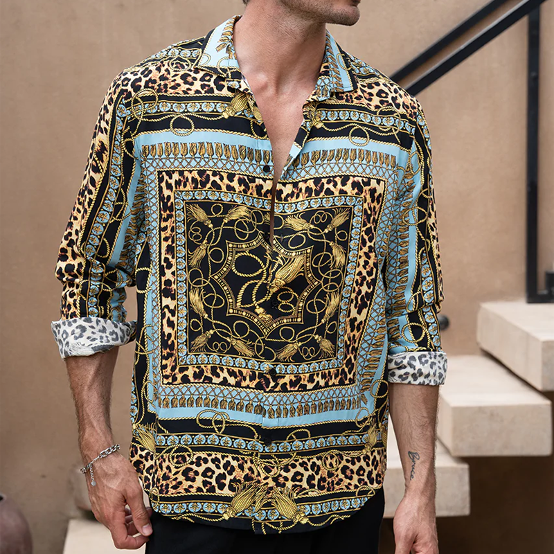 Men's Classic Vintage Cotton Blend Printed Long Sleeve Shirt DTT25071702