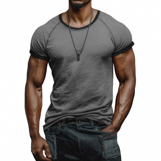 Men's Casual Breathable Skin-friendly Cotton Colorblock Round Neck Slim Short-sleeved T-shirt DTT25072205