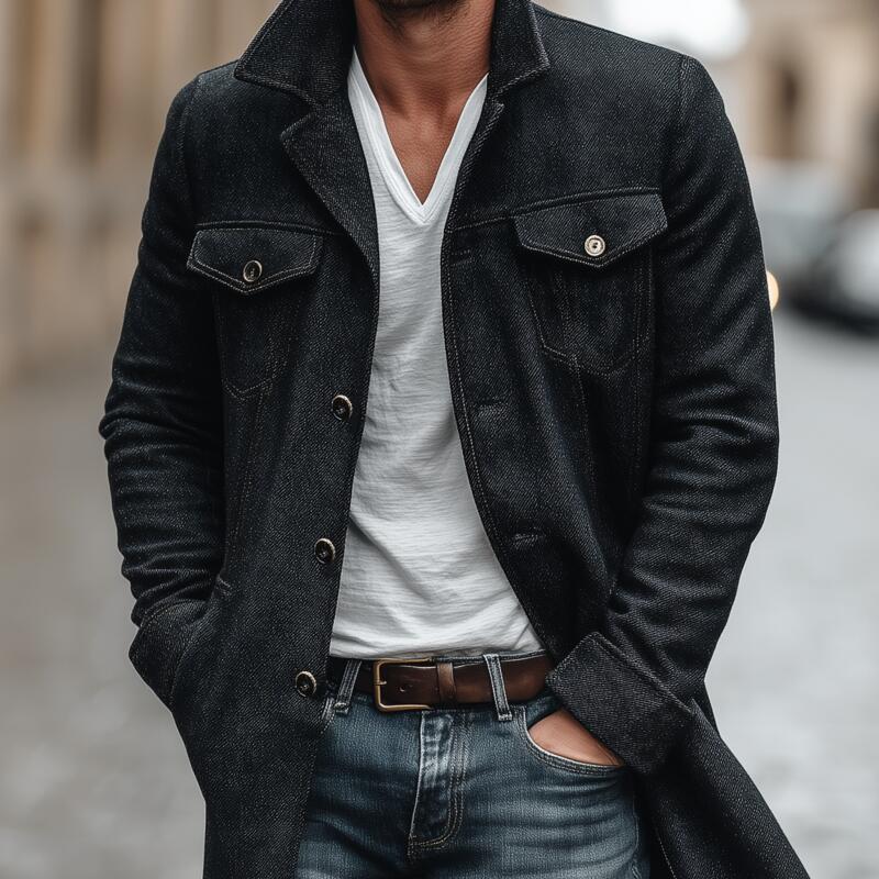 Men's Vintage Wool Blend Notch Lapel Single-breasted Slim Fit Mid-length Coat DTT25082716