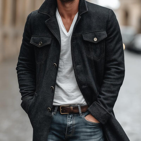 Men's Vintage Wool Blend Notch Lapel Single-breasted Slim Fit Mid-length Coat DTT25082716