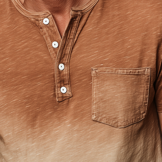 Men's Summer Fashion Distressed Printed Polyester Blended Short Sleeve Henley Shirt DTT25062014