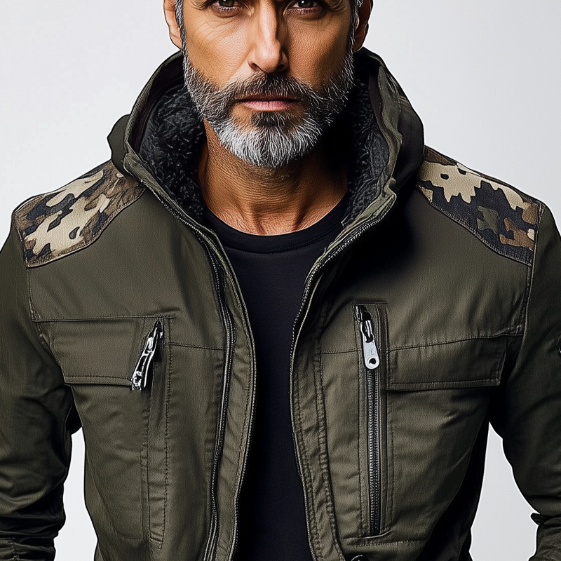 Men's Camouflage Contrast Multi-pocket Hooded Jacket DTT25080413