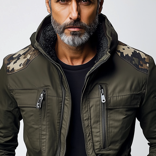 Men's Camouflage Contrast Multi-pocket Hooded Jacket DTT25080413