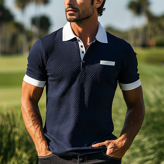 Men's Contrast Color Casual Short-Sleeved Polo Shirt DTT25053006