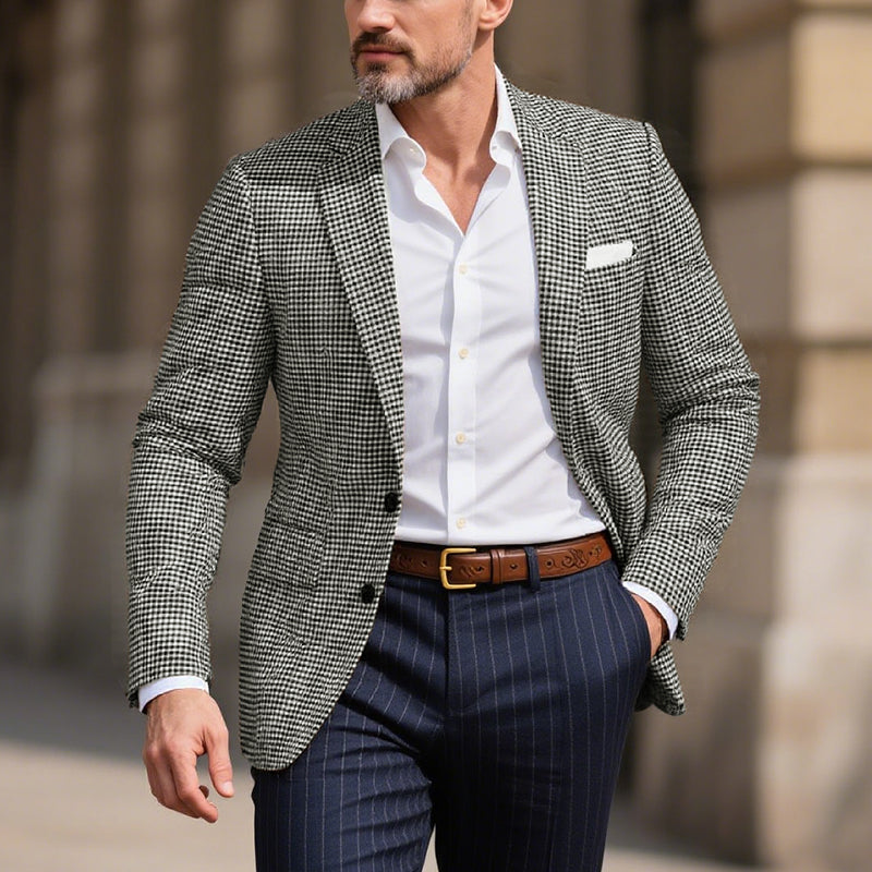 Men's Business Houndstooth Pattern Button Notch Lapel Blazer Dtt556023992