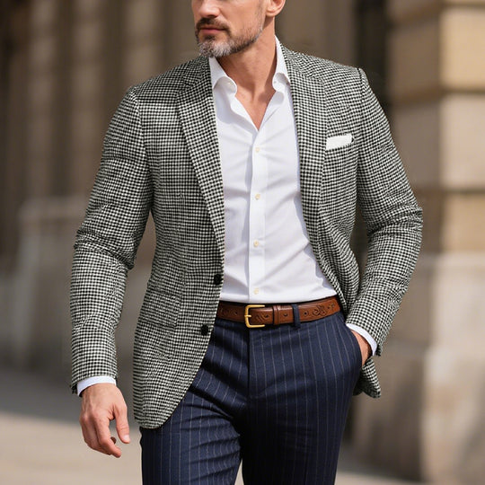 Men's Business Houndstooth Pattern Button Notch Lapel Blazer Dtt556023992