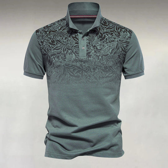 Men's Business Casual Gradient Floral Pattern Short Sleeve Cotton Polo Shirt 9917071327416