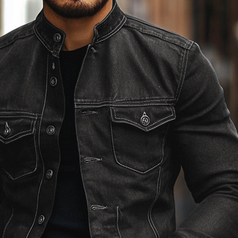 Men's Stand Collar Solid Color Single Breasted Jacket 9909012693176