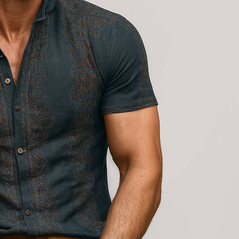 Men's Summer Fashion Elegant Printed Polyester Blended Short Sleeve Shirt DTT25062008