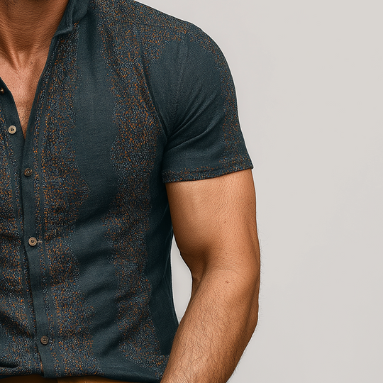 Men's Summer Fashion Elegant Printed Polyester Blended Short Sleeve Shirt DTT25062008
