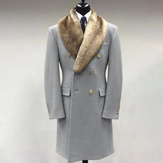 Men's Fashion Casual Fur Lapel Collar Graphic Pattern Long Sleeve Coat 9888554909880