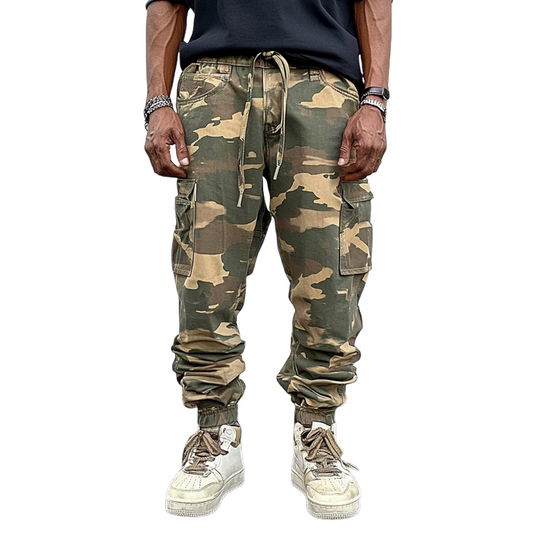 Men's Fashion Camo Elastic Waist Multi-pocket Cargo Pants 9901319880888