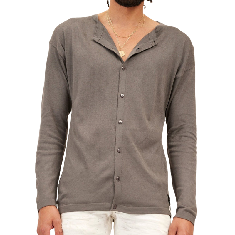 Men's Casual Comfortable Premium Fabric Collarless Long Sleeve Shirt 9892049387704