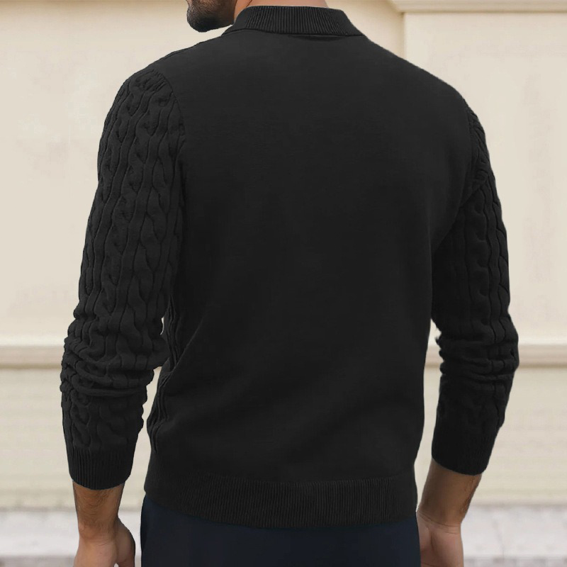 Men's Solid Color Slim-Fit Cable Textured POLO Neck Sweater DTT25081803