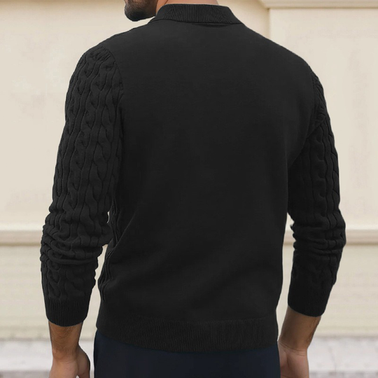Men's Solid Color Slim-Fit Cable Textured POLO Neck Sweater DTT25081803