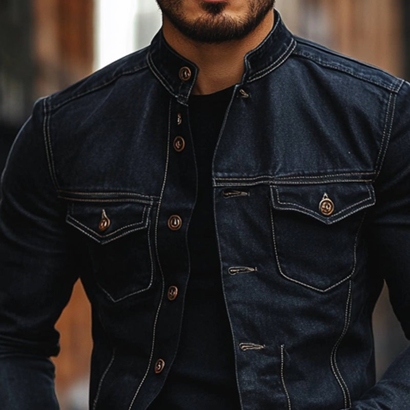 Men's Stand Collar Solid Color Single Breasted Jacket 9909012693176
