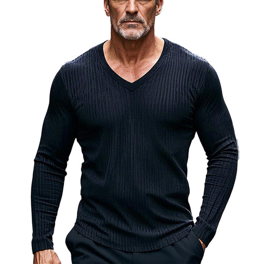 Men's Casual Striped V-Neck Long Sleeve T-Shirt 9906102403256