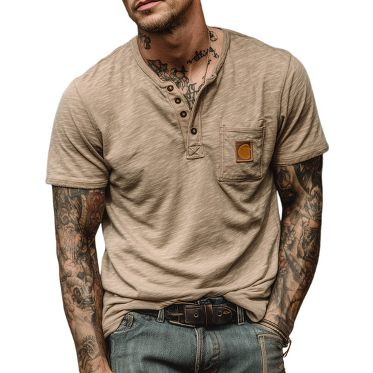 Men's Cotton Blend Henley Neck Short Sleeve T-Shirt DTT25071406