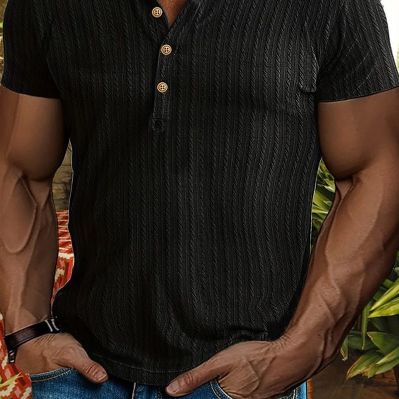 Men's Solid Henley Short Sleeve T-Shirt DTT25071801