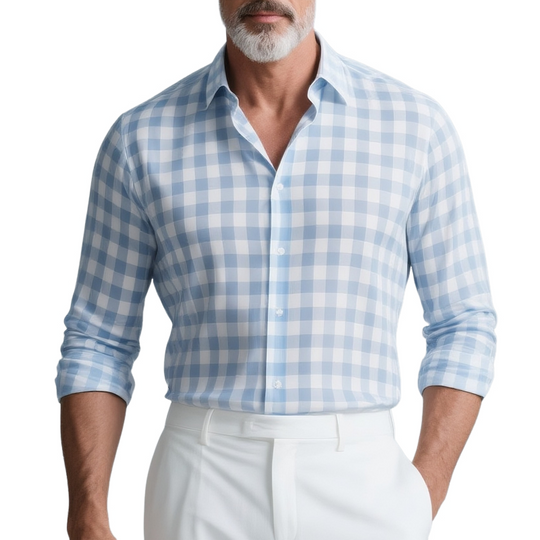 Men's Plaid Lapel Long Sleeve Shirt DTT25073112