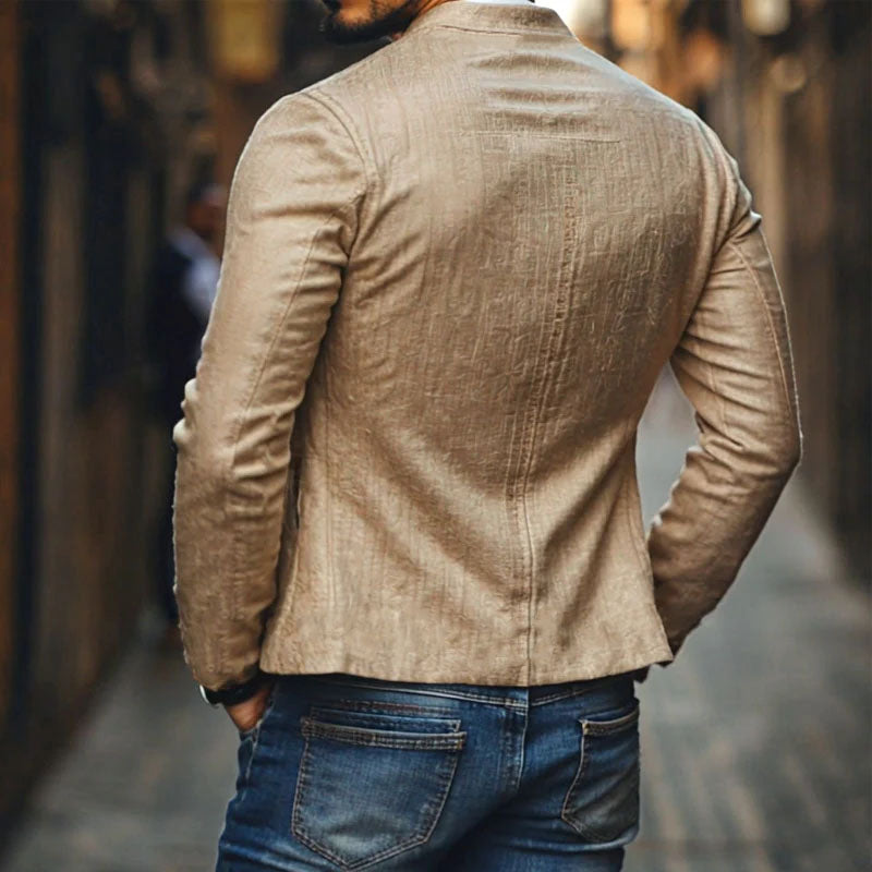 Men's Casual Linen Embroidered Stand Collar Single Breasted Slim Fit Jacket 9923553624248