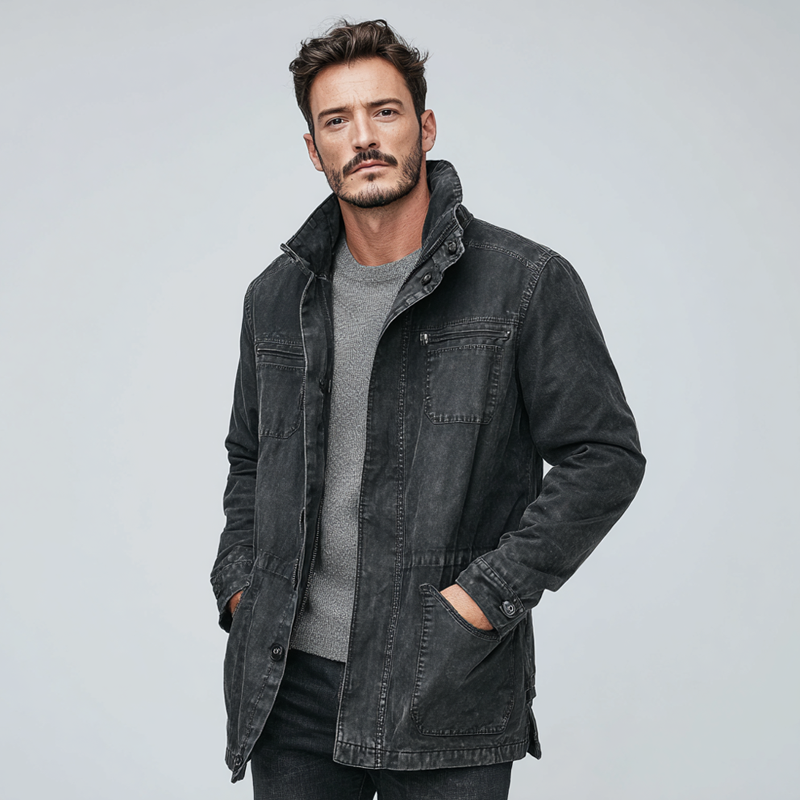 Men's Vintage Washed Stand Collar Single-breasted Coat DTT25081119