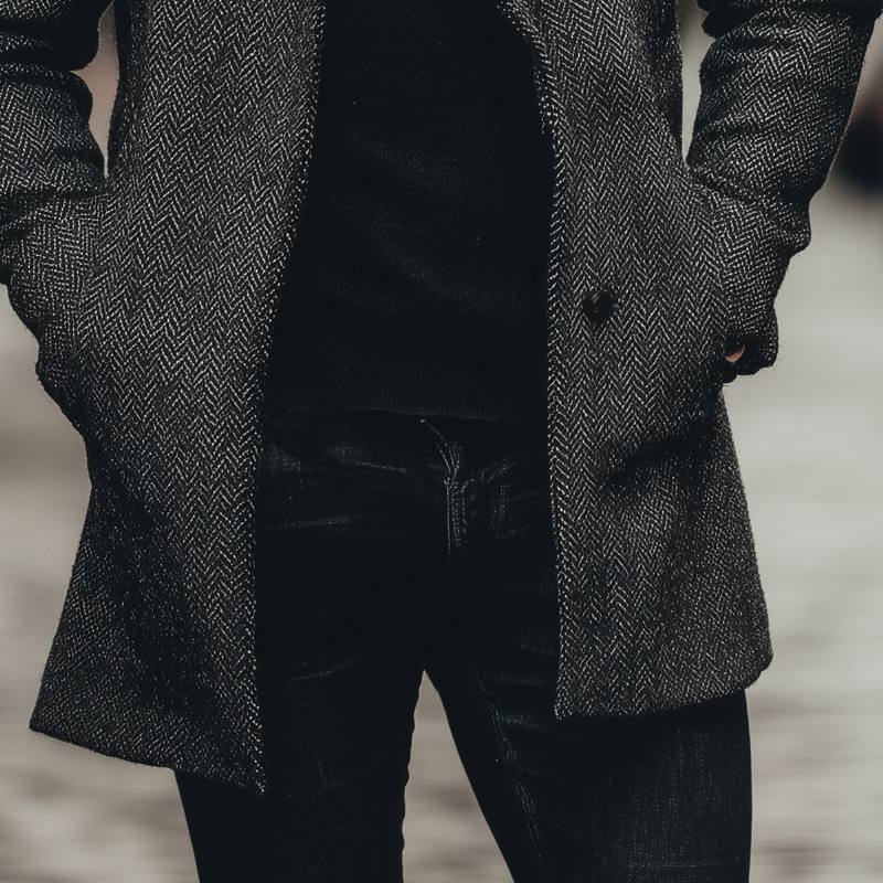 Men's Vintage Herringbone Lapel Mid-Length Coat DTT25081214