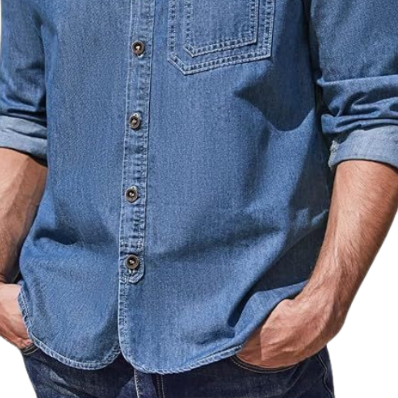 Men's Vintage Casual Lapel Long Sleeve Denim Shirt 9893974900920