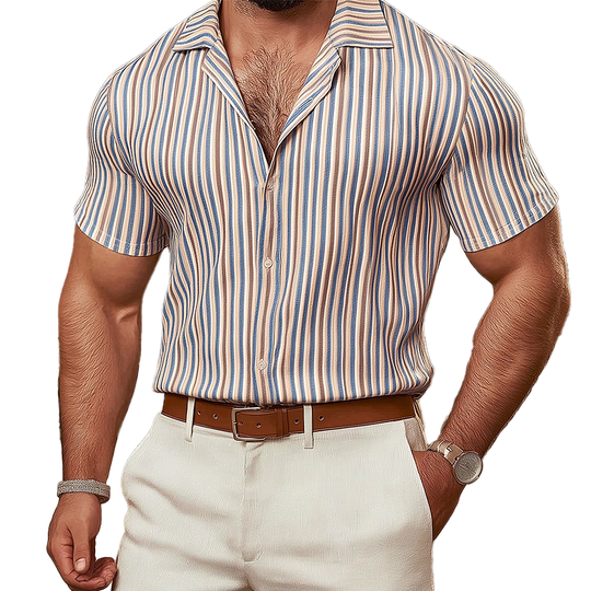 Men's Summer Fashion Striped Knitted Short Sleeve Shirt DTT25072801