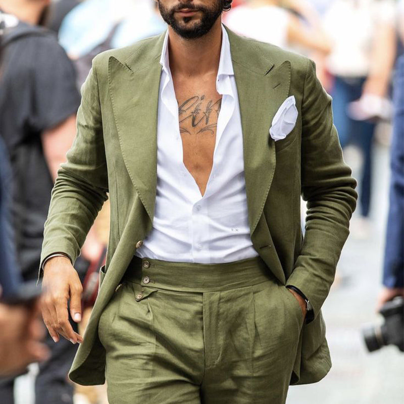 Men's Retro Grass Green Loose Two-button Blazer 9891527819448