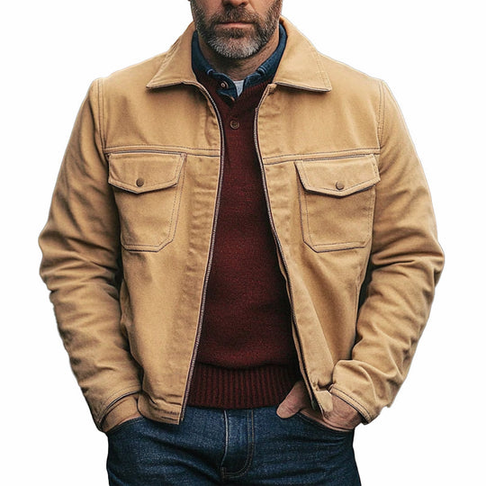 Men's Canvas Lapel Zip-Up Jacket 9909011153080