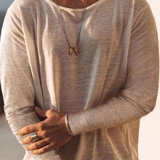 Men's Casual Loose Round Neck Cotton Solid Color Long Sleeve T-shirt 9901327679672