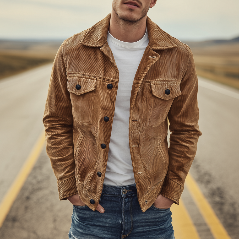 Men's Classic Casual Multi-pocket Lapel Corduroy Thin Jacket DTT25080604