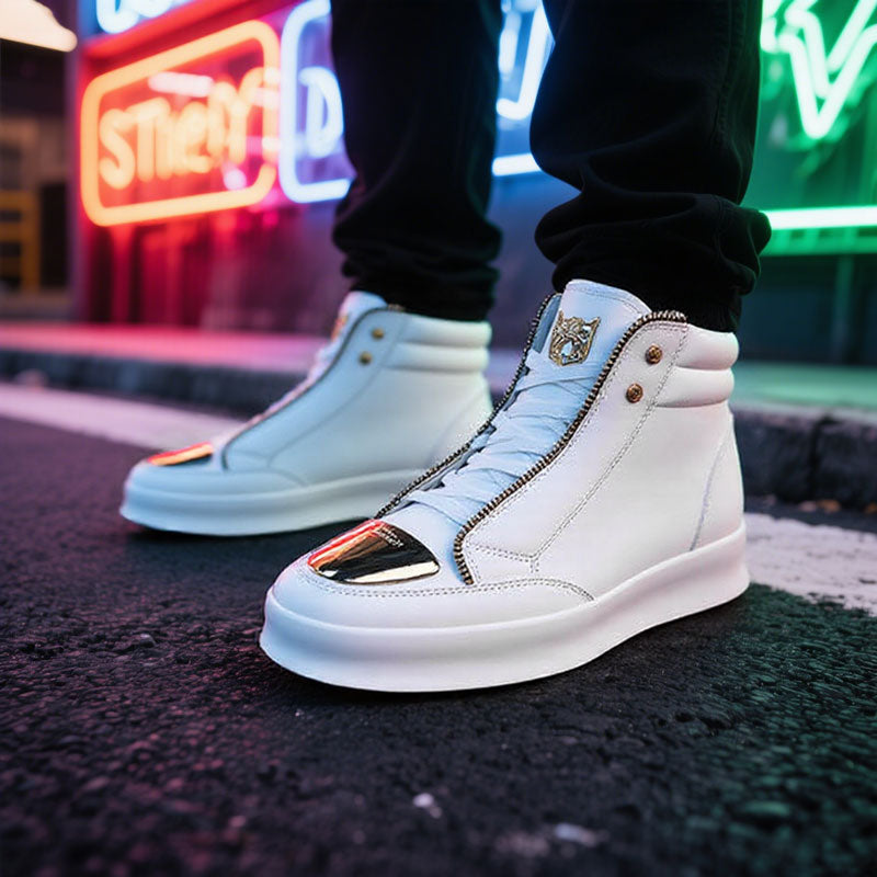 Men's Casual Solid Zipper Metal Decor Lace Up High Top PU Leather Martin Boots Dtt555008184