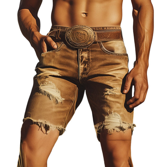 Men's Summer Western Cowboy Style Ripped Denim Shorts DTT25060620