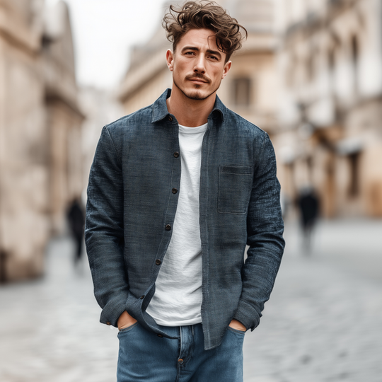 Men's Casual Breathable Cotton Linen Blend Lapel Patch Pocket Slim Fit Long Sleeve Shirt DTT25072201