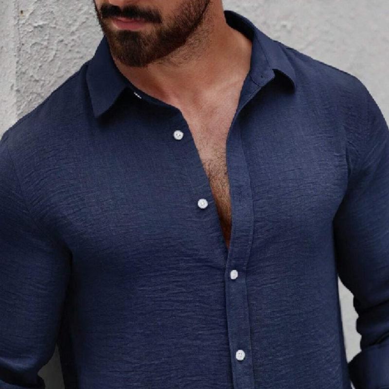 Men's Comfortable Skin-friendly Lapel Long-sleeved Shirt 9892053221560