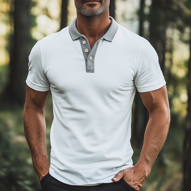 Men's Business Colorblock Polo Neck Short Sleeve T-Shirt DTT25072515