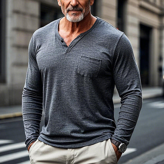 Men's Cotton Blend V-Neck Long Sleeve T-Shirt 9902009450680