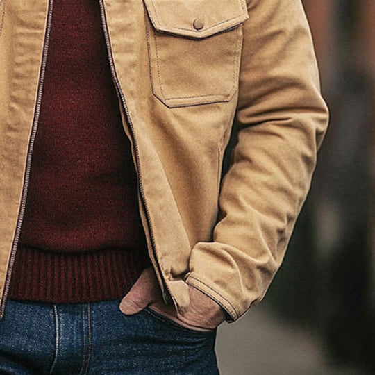 Men's Canvas Lapel Zip-Up Jacket 9909011153080