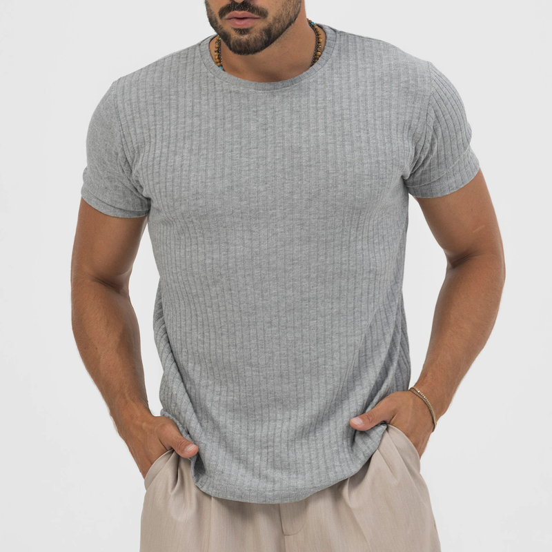 Men's Comfort Stretch Cotton Blend Striped Round Neck Short Sleeve T-shirt 9918990450872